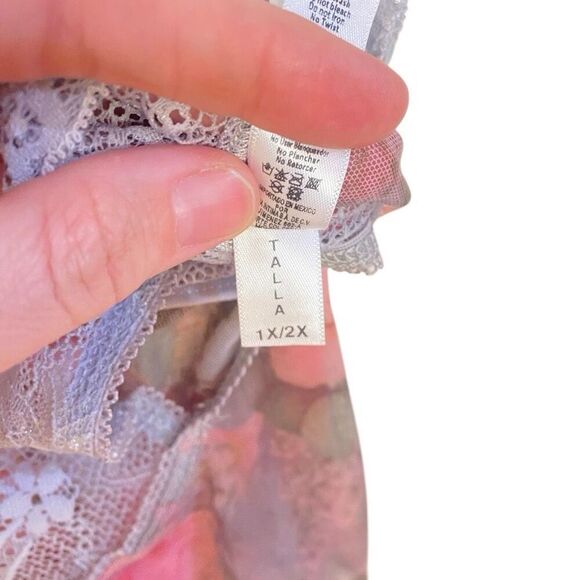 Mapale bodysuit nightie lace up back lace trim floral size 1X/2X - Picture 5 of 8